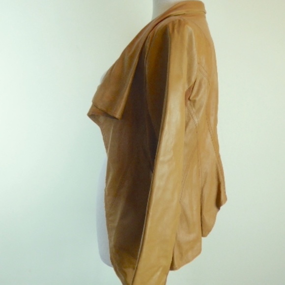 BEBE VICUNA LEATHER brown drape WATERFALL jacket XS vintage boho hippie - Picture 4 of 8